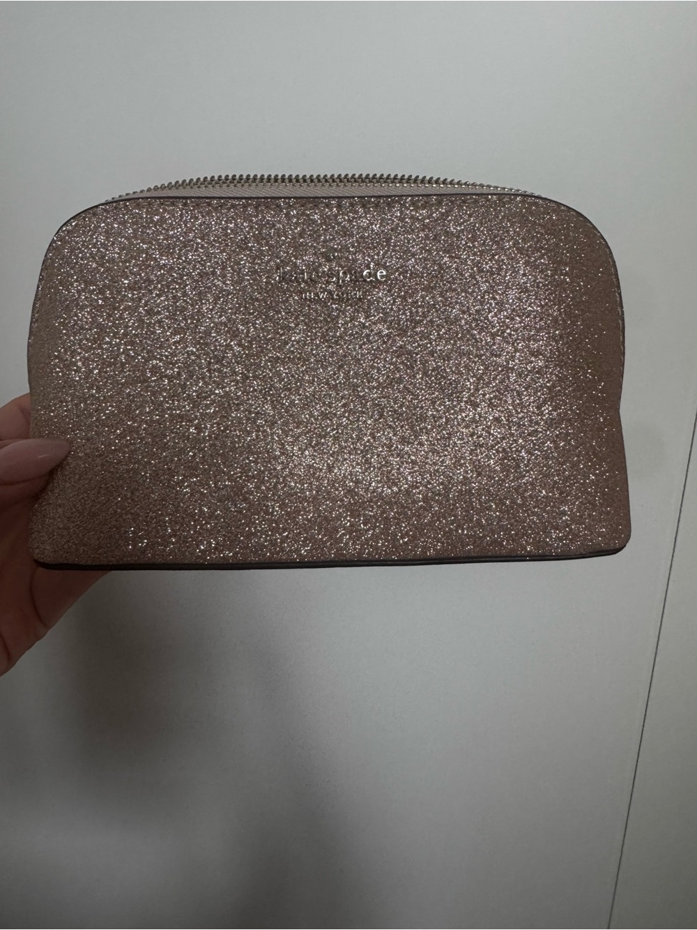 Kat Spade Glitter Zip Cosmetic Pouch - Rose Gold